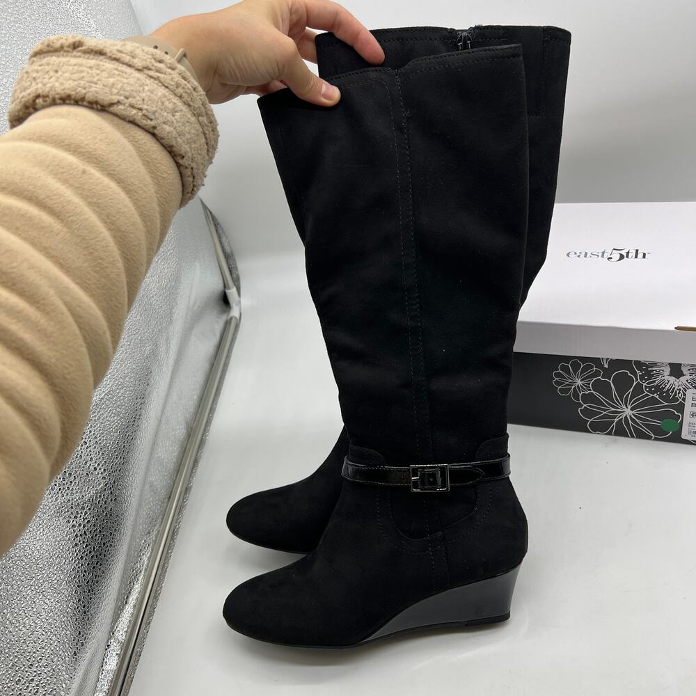 East 5th Womens Ellerton Wedge Heel Dress Boots, 6 Medium, Black